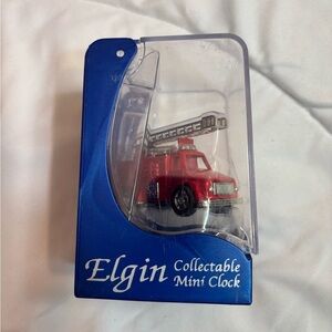 ELGIN COLLECTIBLE FIRE ENGINE MINI CLOCK ~ BRAND NEW IN SEALED DISPLAY BOX